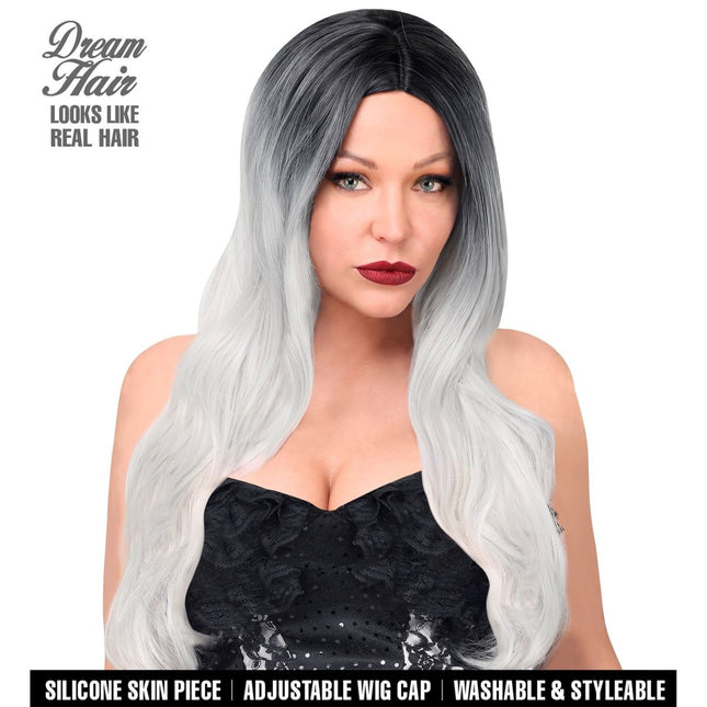 Zwart Witte Pruik Lang Haar van Widmann koop je bij Partywinkel