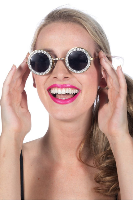 Zwart Zilveren Bril Rond Met Steentjes van Wilbers & Wilbers koop je bij Partywinkel