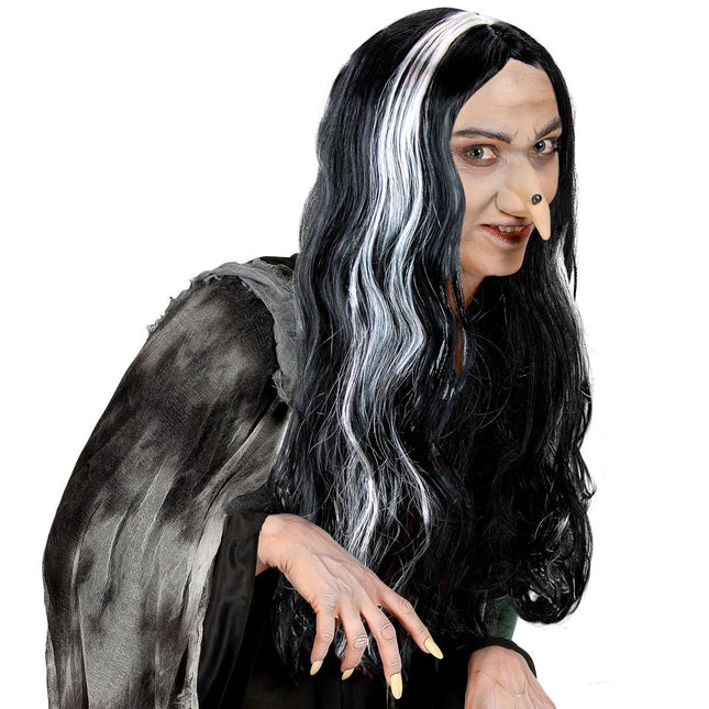 Zwart Zilveren Pruik Mortisia van Widmann koop je bij Partywinkel