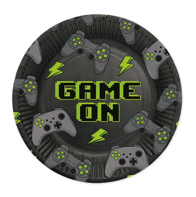 Zwarte Borden Game On 23cm 8st van WeFiesta koop je bij Partywinkel