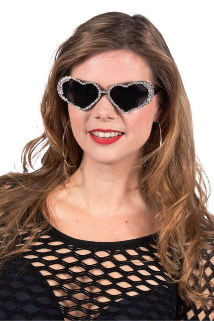 Zwarte Bril Hartjes Met Steentjes van Wilbers & Wilbers koop je bij Partywinkel