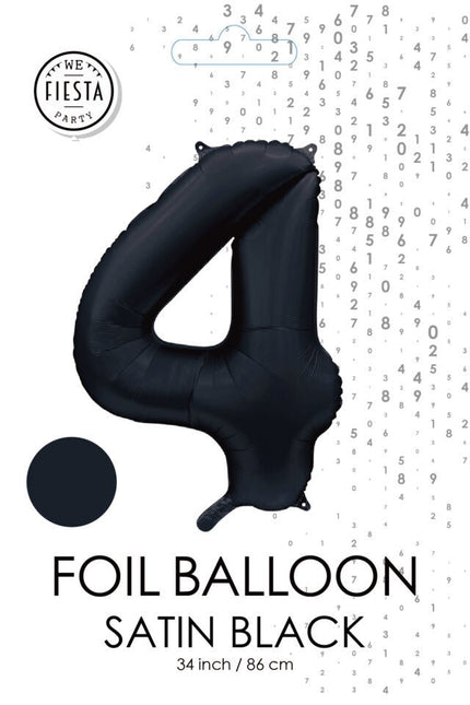 Zwarte Cijfer Ballon 4 Jaar Glans 86cm van WeFiesta koop je bij Partywinkel