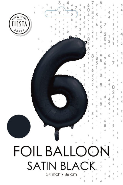 Zwarte Cijfer Ballon 6 Jaar Glans 86cm van WeFiesta koop je bij Partywinkel