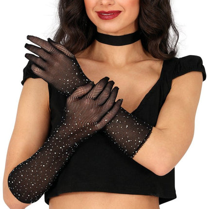Zwarte Handschoenen Glitters 30cm van Fiestas Guirca koop je bij Partywinkel