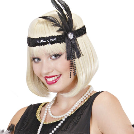 Zwarte Hoofdband Pailletten Met Veren van Widmann koop je bij Partywinkel