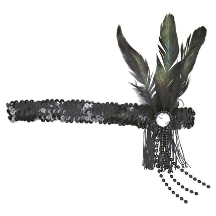Zwarte Hoofdband Pailletten Met Veren van Widmann koop je bij Partywinkel