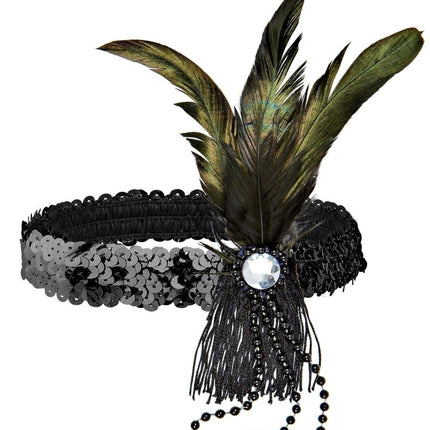 Zwarte Hoofdband Pailletten Met Veren van Widmann koop je bij Partywinkel