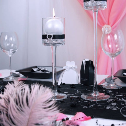 Zwarte Organza Stof Zilveren Bloemen 36cm 9m van Partydeco koop je bij Partywinkel