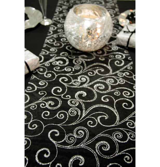 Zwarte Tafelloper Glitters 5M 36cm van CHAKS koop je bij Partywinkel